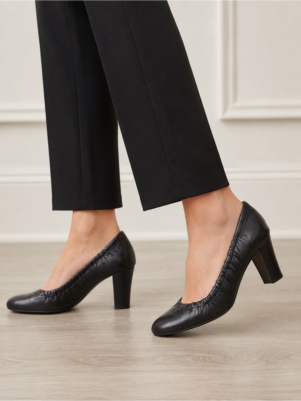 Prada Black Leather Ruched Block Heel Pumps EU 37